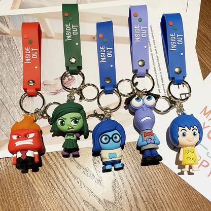 Anime Inside Out Figure Keychains Cute Cartoon Character Schoolbag Pendant Soft Glue Doll Bag Charm Keyring Jewelry Kids Toys