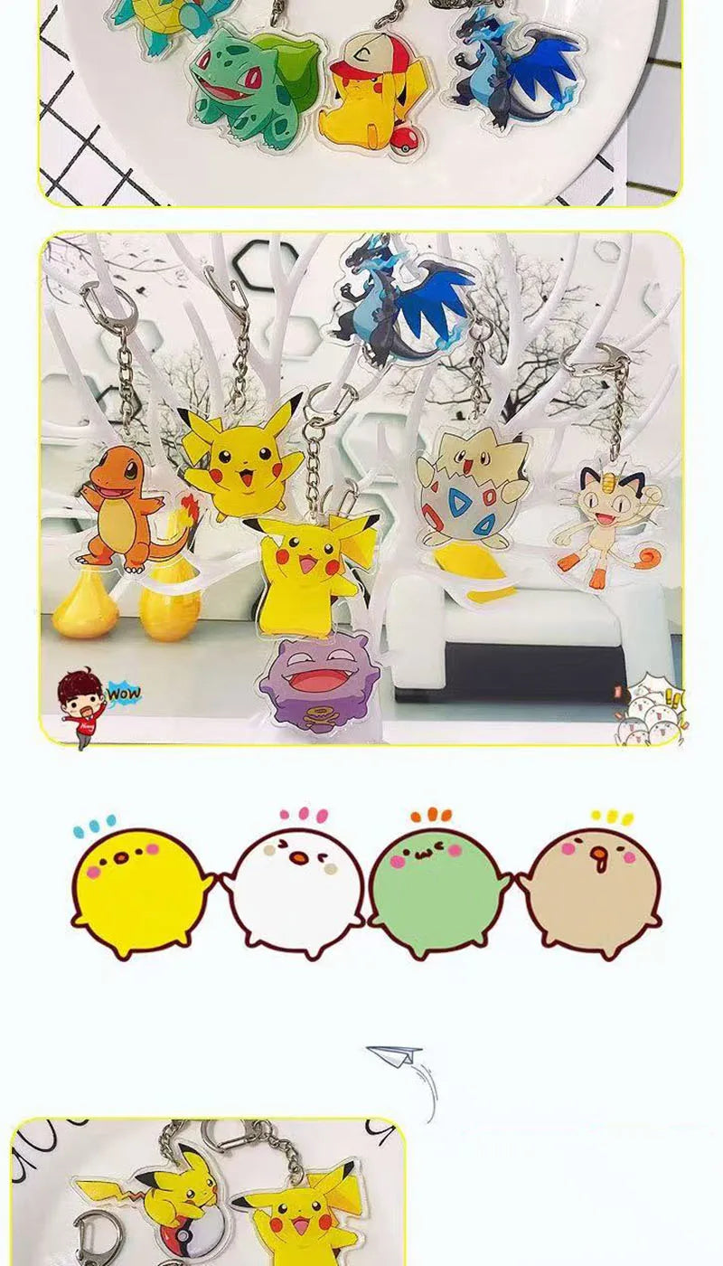 Pokemon Characters Pikachu Bulbasaur Acrylic Keychain Bag Charms Accessories Backpack Pendant Key Holder Friend Gifts