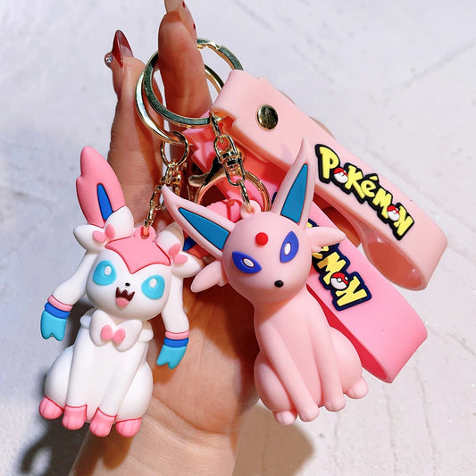 Pokémon Big Eevee Family Keychain Gift Set, Complete Evolution PVC Keychain with Pokéball Clip, Adorable Key Ring for Kid