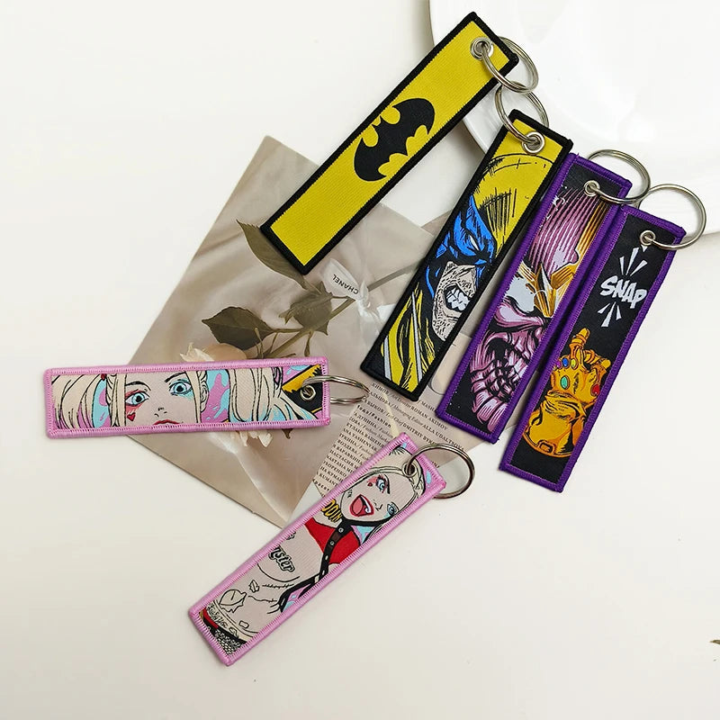 Embroidery Cool Keychain Motorcycles Cars Chaveiro American comics Manga Series Holder Pendant Portable Key Lanyard Accessories