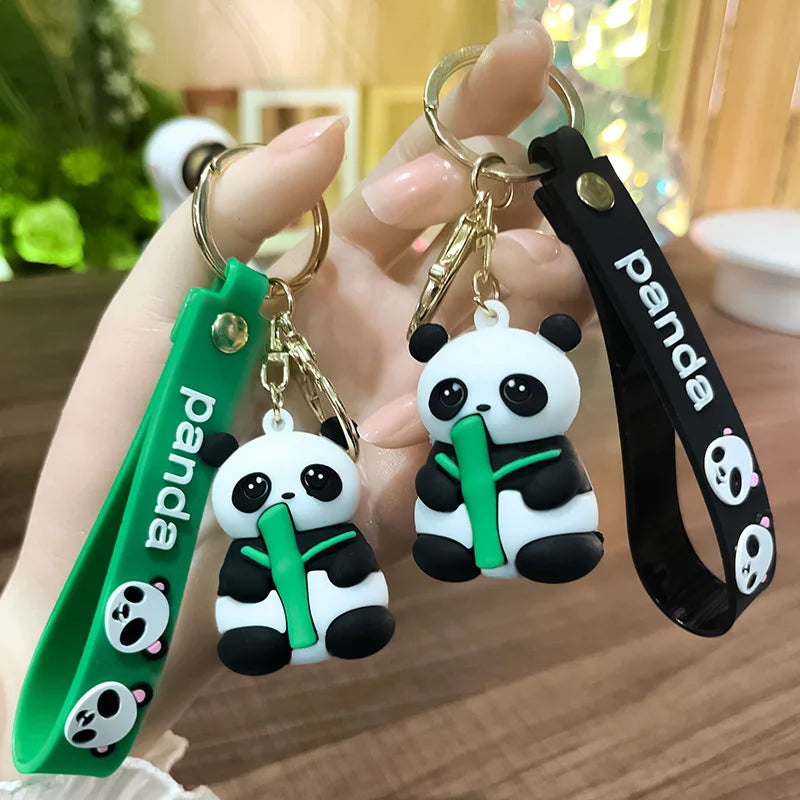 Cute Hold Bamboo Panda Keychain Silicone Giant Panda Schoolbag Doll Pendant Car Keyring Accessories Ornaments Small Gift