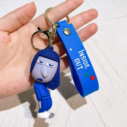 Anime Inside Out Figure Keychains Cute Cartoon Character Schoolbag Pendant Soft Glue Doll Bag Charm Keyring Jewelry Kids Toys