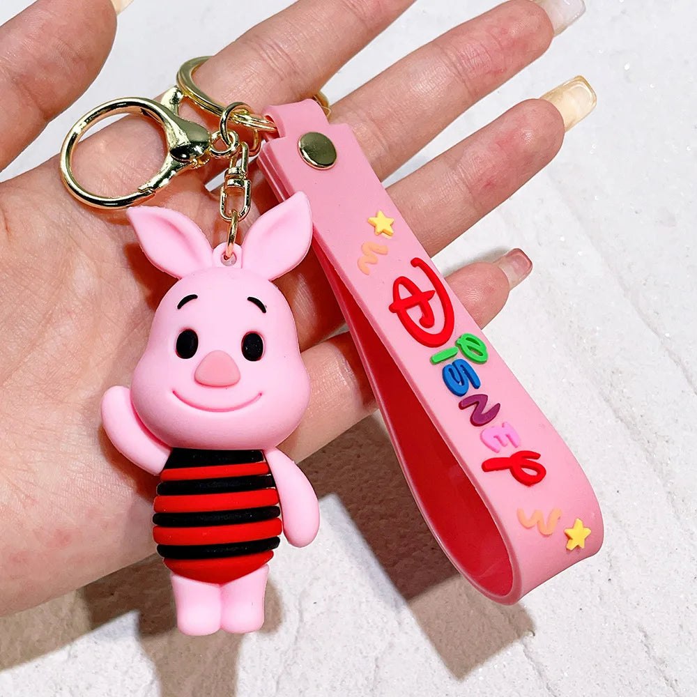 Winnie The Pooh Keychain Cute Bag Decoration Cartoon Couple Silicone Doll Piglet Tigger Eeyore Car Keyring Festival Gifts
