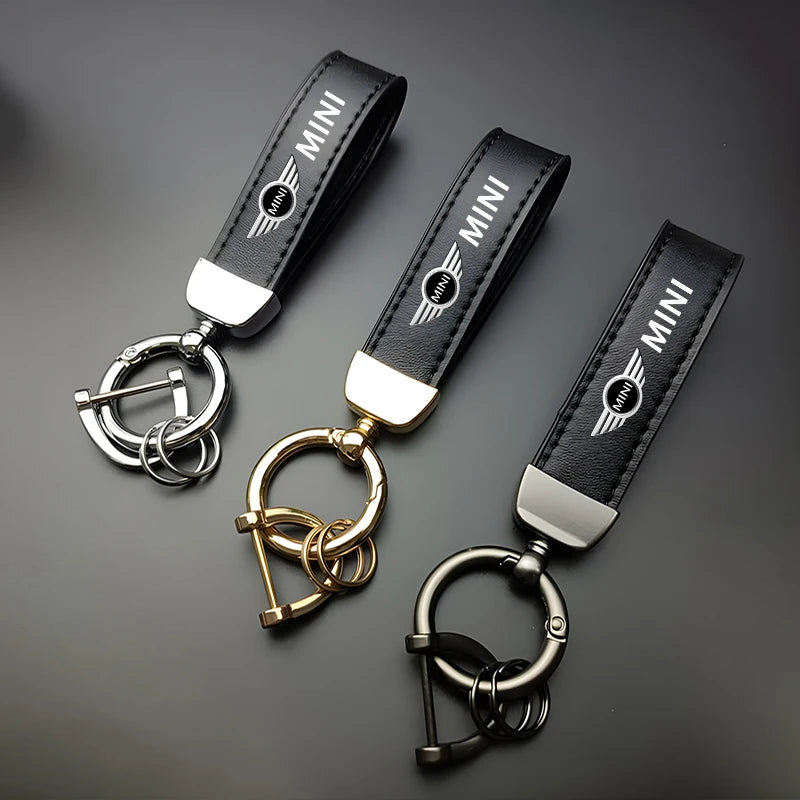 1PC Simple PU Leather Keychain Women Men Car Key Ring Chain For MINI Cooper R56 F56 R50 JCW Cabrio Aceman Countryman Coupe WORKS