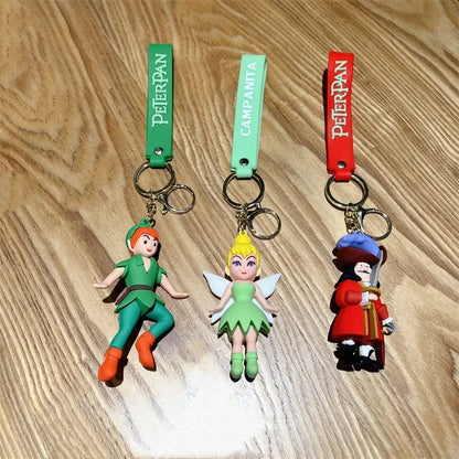 Disney Cartoon Peter Pan Figure Keychain Anime Peter and Wendy Hooker Car Key Accessories Bag Pendent Toy Birthday Gift for Kids