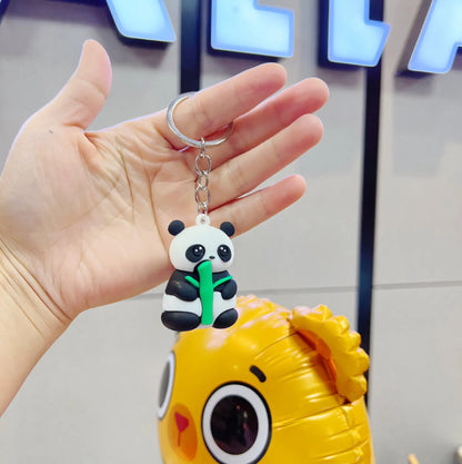 Cute Hold Bamboo Panda Keychain Silicone Giant Panda Schoolbag Doll Pendant Car Keyring Accessories Ornaments Small Gift