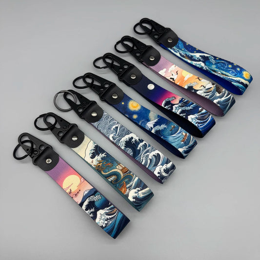 1PC JDM Key Tag Racing Car Motorcycle Keychain Ring Car Lanyard Key Strap Car Accessories for Japanese Style Ukiyo-e Keychain