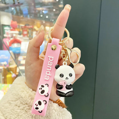 Cute Hold Bamboo Panda Keychain Silicone Giant Panda Schoolbag Doll Pendant Car Keyring Accessories Ornaments Small Gift