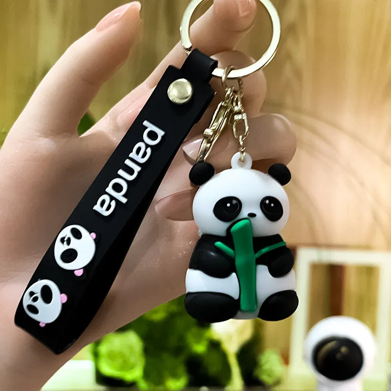 Cute Hold Bamboo Panda Keychain Silicone Giant Panda Schoolbag Doll Pendant Car Keyring Accessories Ornaments Small Gift