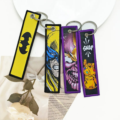 Embroidery Cool Keychain Motorcycles Cars Chaveiro American comics Manga Series Holder Pendant Portable Key Lanyard Accessories