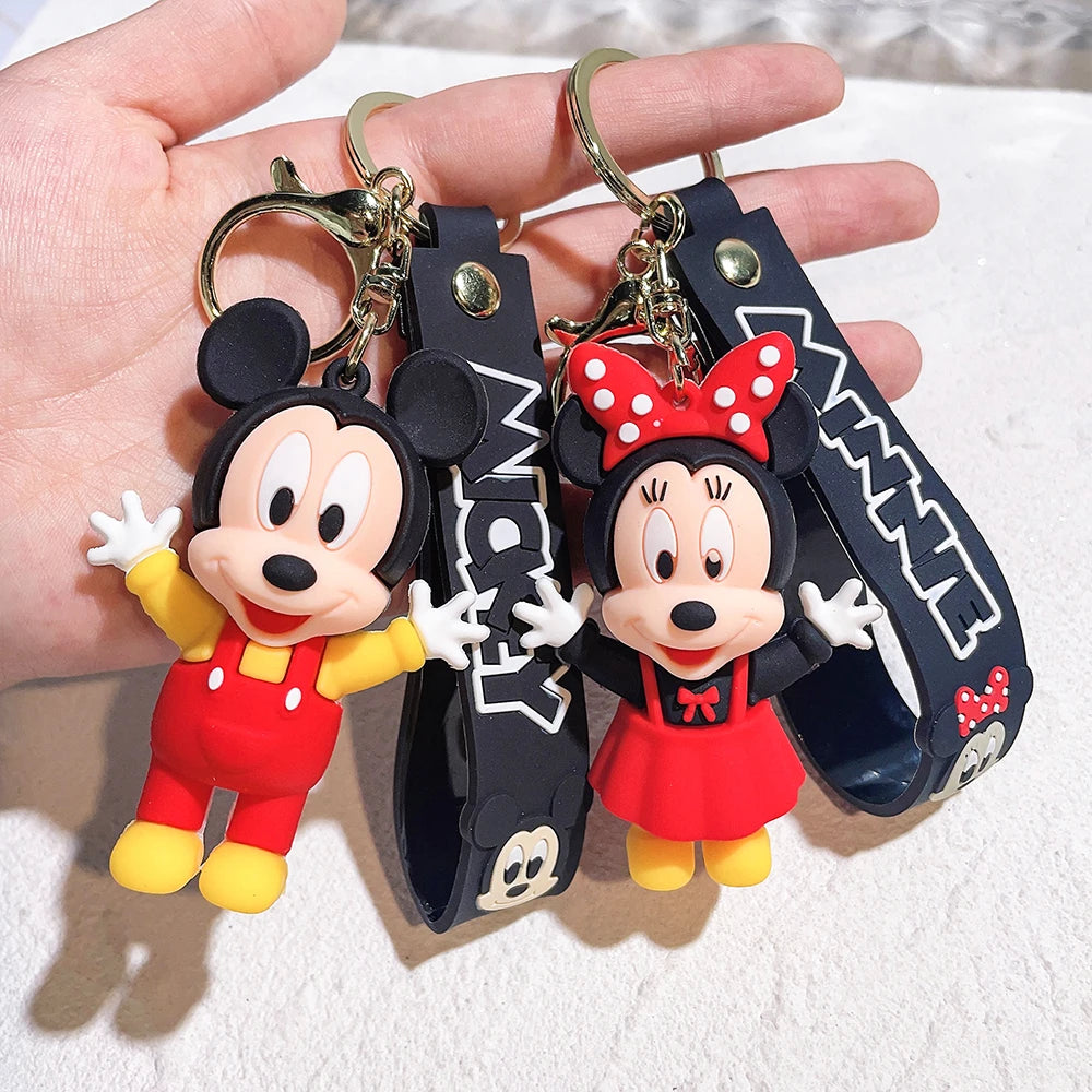 Disney PVC Figure Mickey and Minnie Mouse Keychains Creative Gift Car Metal Key Chain Accessories Gift for Friend