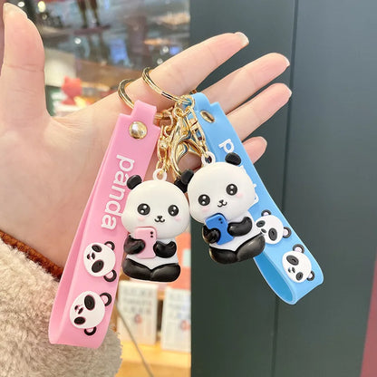 Cute Hold Bamboo Panda Keychain Silicone Giant Panda Schoolbag Doll Pendant Car Keyring Accessories Ornaments Small Gift