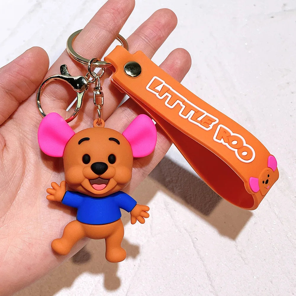 Winnie The Pooh Keychain Cute Bag Decoration Cartoon Couple Silicone Doll Piglet Tigger Eeyore Car Keyring Festival Gifts