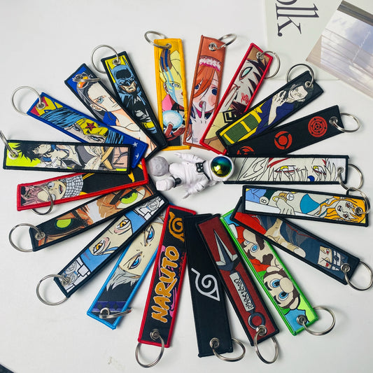 Wholesale Freeshipping Mix Anime Embroidered Keys Tag Keychains Jet Tag Women Keyring Car Keys Backpack Jewelry Accessories Gift