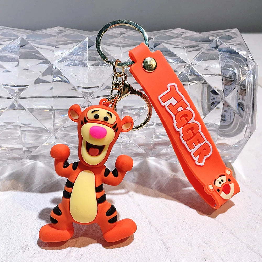 Winnie The Pooh Keychain Cute Bag Decoration Cartoon Couple Silicone Doll Piglet Tigger Eeyore Car Keyring Festival Gifts