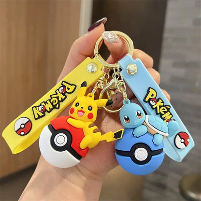 Cute Pokemon Pokeball Keychain Pikachu Eevee Charmander Bulbasaur Psyduck Squirtle 3D PVC Figure Key Ring Bag Pendant Anime Gift