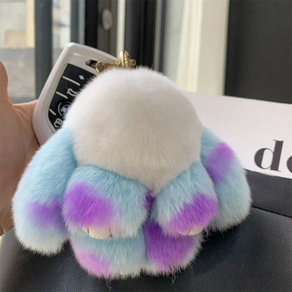 Plush Dolls Rabbit Fur Keychain Bags Pendant Bag Charm Bunny Keychain Cute Fuffy Alloy Ring Plush Rabbit Key Ring Kids Gift