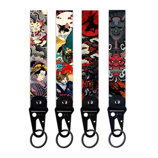 Kimono Cat Key Tags Cars Motorcycles Keychain Samurai Key Rings Jewelry Men Women Fashion Lanyard Accessories Gifts For Friends