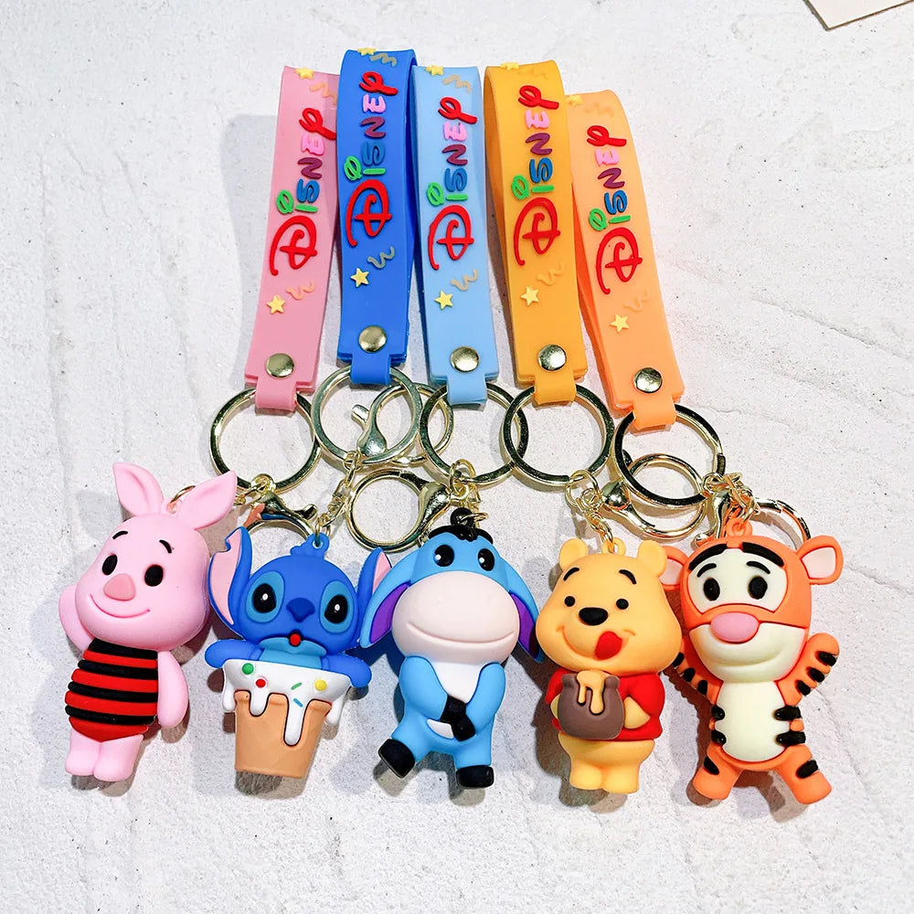 Winnie The Pooh Keychain Cute Bag Decoration Cartoon Couple Silicone Doll Piglet Tigger Eeyore Car Keyring Festival Gifts