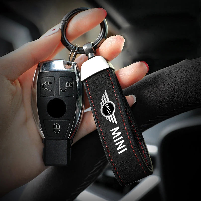 1PC Simple PU Leather Keychain Women Men Car Key Ring Chain For MINI Cooper R56 F56 R50 JCW Cabrio Aceman Countryman Coupe WORKS