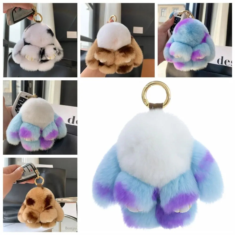 Plush Dolls Rabbit Fur Keychain Bags Pendant Bag Charm Bunny Keychain Cute Fuffy Alloy Ring Plush Rabbit Key Ring Kids Gift