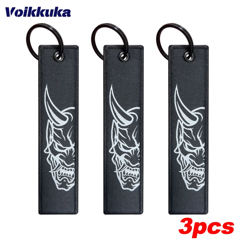 1Pc/2Pcs/3Pcs Set Sale Midnight Club Oni Mask Both Sides Embroidery Patterns Funny Tag Keychain Motorcycle Wholesale