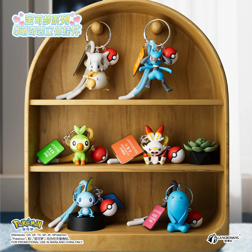 Genuine Pokemon Scorbunny Keychain Grookey Riolu Sobble Wobbuffet Cubone Anime Action Figure Toy Keyring Fragrance Pendant Gift