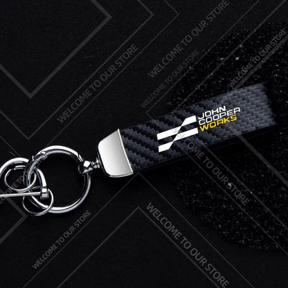 1PCS Car Keychain New JCW Logo For Mini Cooper S F54 F55 F56 F57 R58 R59 Widget Ornaments Metal Carbon Fiber Leather Key Chain