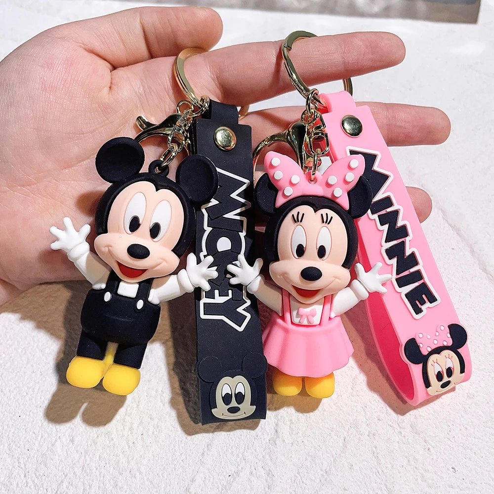 Disney PVC Figure Mickey and Minnie Mouse Keychains Creative Gift Car Metal Key Chain Accessories Gift for Friend