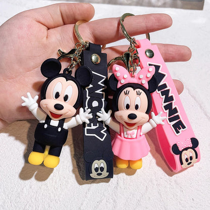 Disney PVC Figure Mickey and Minnie Mouse Keychains Creative Gift Car Metal Key Chain Accessories Gift for Friend