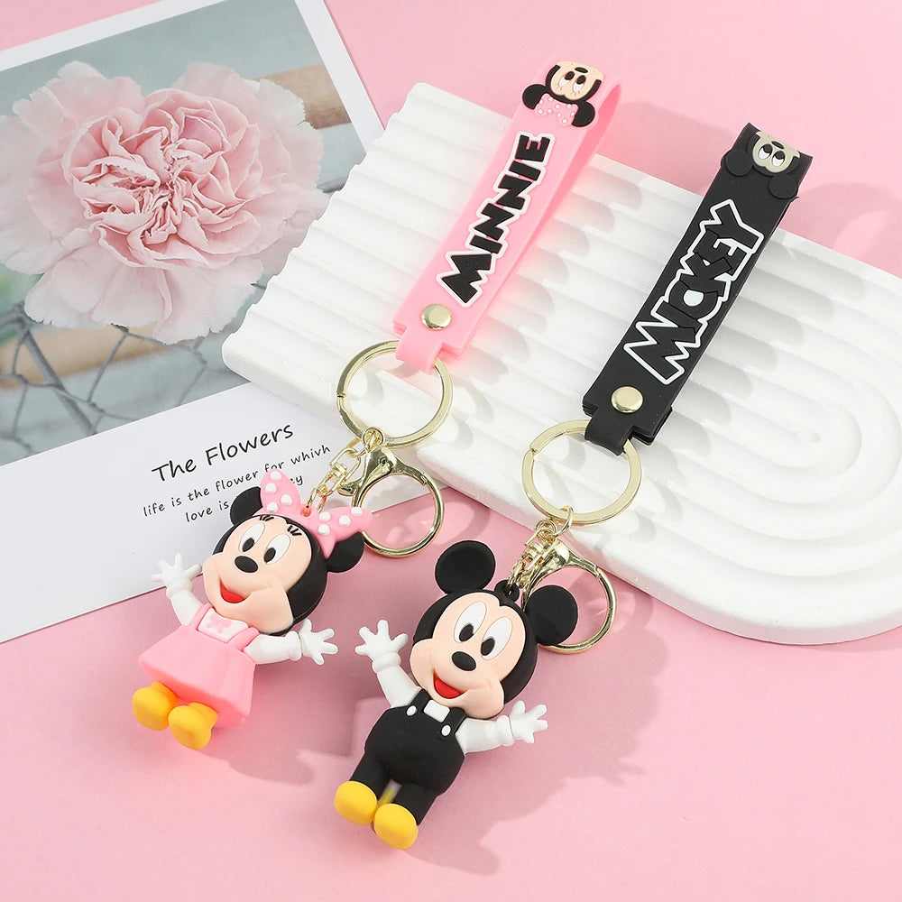 Disney PVC Figure Mickey and Minnie Mouse Keychains Creative Gift Car Metal Key Chain Accessories Gift for Friend
