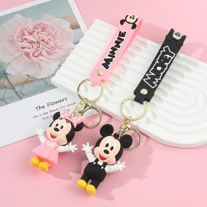 Disney PVC Figure Mickey and Minnie Mouse Keychains Creative Gift Car Metal Key Chain Accessories Gift for Friend