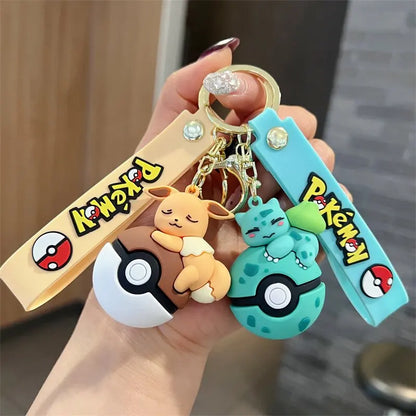 Cute Pokemon Pokeball Keychain Pikachu Eevee Charmander Bulbasaur Psyduck Squirtle 3D PVC Figure Key Ring Bag Pendant Anime Gift