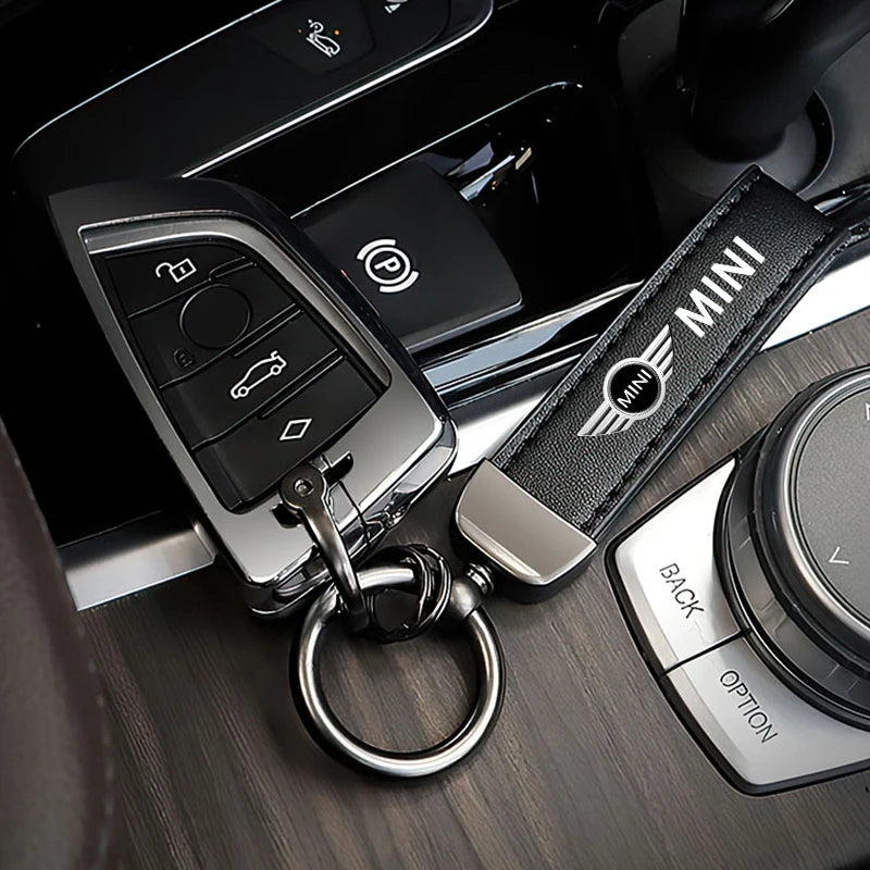 1PC Simple PU Leather Keychain Women Men Car Key Ring Chain For MINI Cooper R56 F56 R50 JCW Cabrio Aceman Countryman Coupe WORKS
