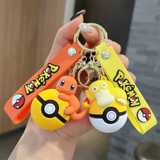 Cute Pokemon Pokeball Keychain Pikachu Eevee Charmander Bulbasaur Psyduck Squirtle 3D PVC Figure Key Ring Bag Pendant Anime Gift