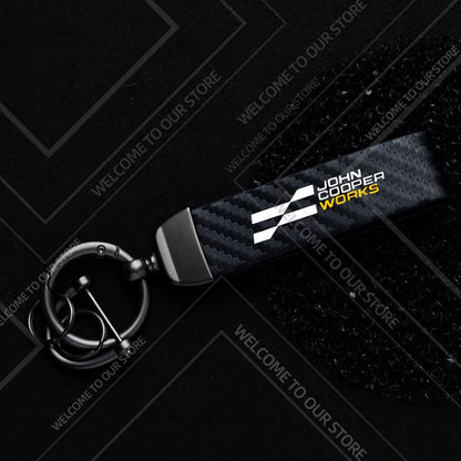 1PCS Car Keychain New JCW Logo For Mini Cooper S F54 F55 F56 F57 R58 R59 Widget Ornaments Metal Carbon Fiber Leather Key Chain