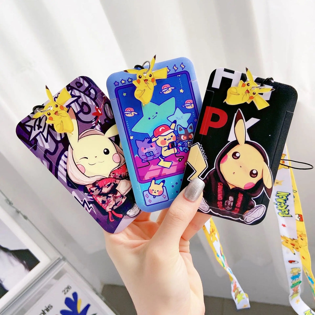 Pokemon Pikachu Keychain Anime Cartoon Couple Student Id Bus Bank Access Control Card Case Accessory Hanging Rope Accessories