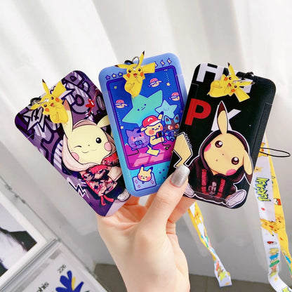 Pokemon Pikachu Keychain Anime Cartoon Couple Student Id Bus Bank Access Control Card Case Accessory Hanging Rope Accessories