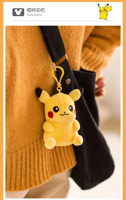 Anime Pokemon Kawaii Pikachu Keychain Eevee Mew Bulbasaur Charmander Snorlax Psyduck Stuffed Toy Cute Plush Keyring Doll Pendant