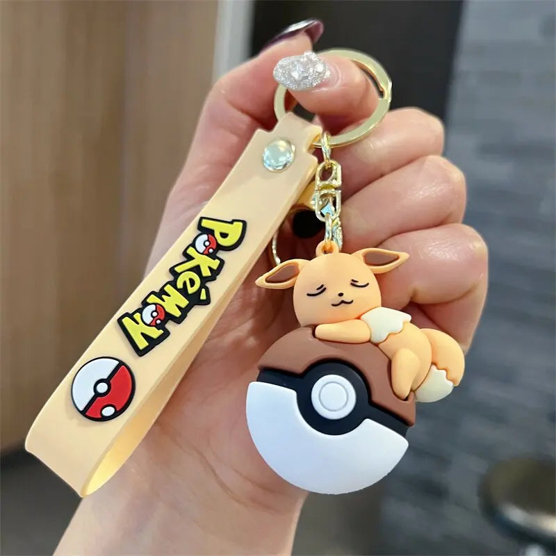 Cute Pokemon Pokeball Keychain Pikachu Eevee Charmander Bulbasaur Psyduck Squirtle 3D PVC Figure Key Ring Bag Pendant Anime Gift