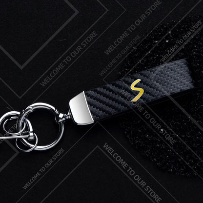 1PCS Car Keychain SE Plug S Logo For Mini Cooper S JCW R53 R55 F54 F55 F56 Widget Ornaments Metal Carbon Fiber Leather Key Chain