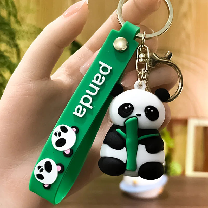 Cute Hold Bamboo Panda Keychain Silicone Giant Panda Schoolbag Doll Pendant Car Keyring Accessories Ornaments Small Gift