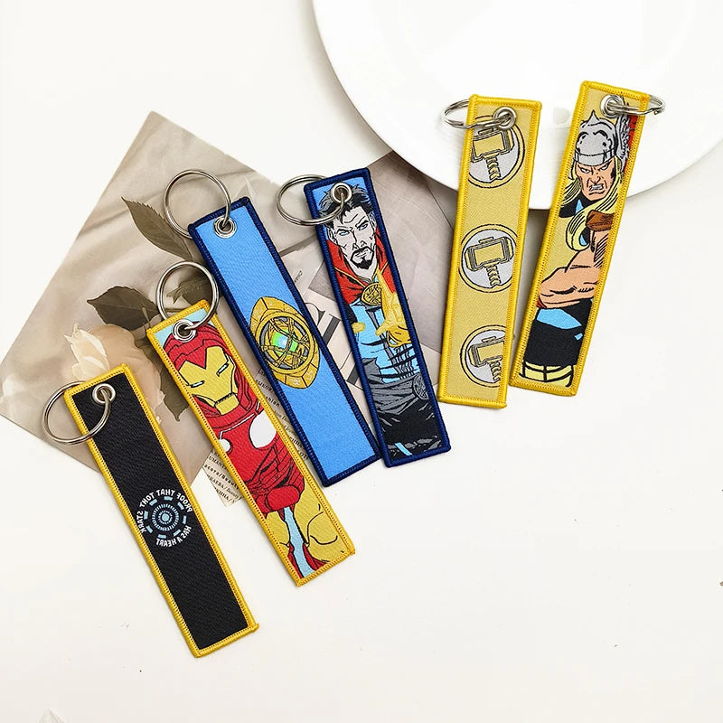 Embroidery Cool Keychain Motorcycles Cars Chaveiro American comics Manga Series Holder Pendant Portable Key Lanyard Accessories