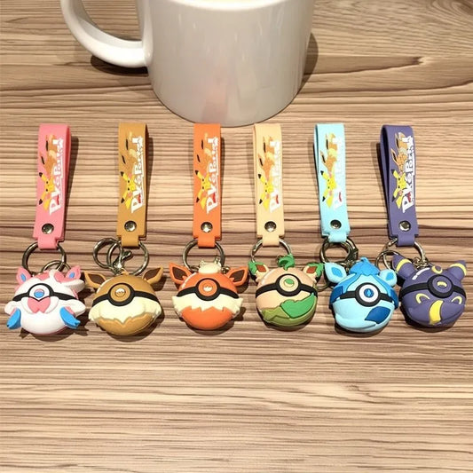 Pokemon Anime Eevee Family Keychain Kawaii Umbreon Shoulder Bag Schoolbag Pendant Cute Sylveon Car Keychain Accessories Gift