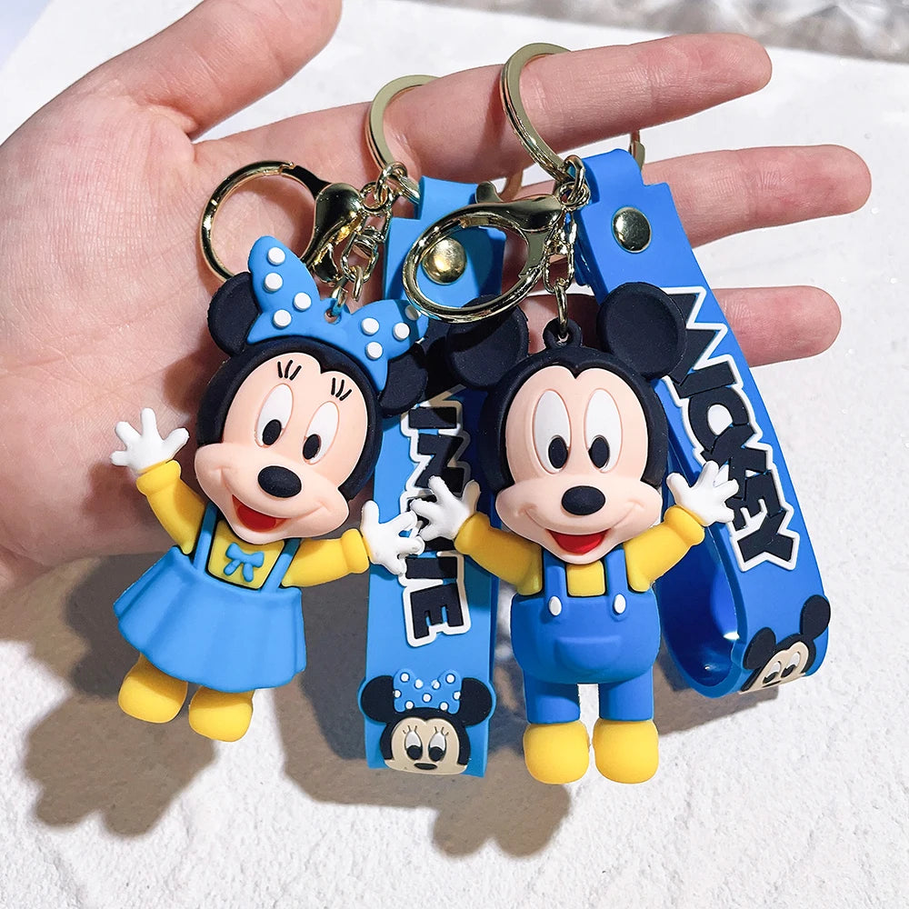 Disney PVC Figure Mickey and Minnie Mouse Keychains Creative Gift Car Metal Key Chain Accessories Gift for Friend