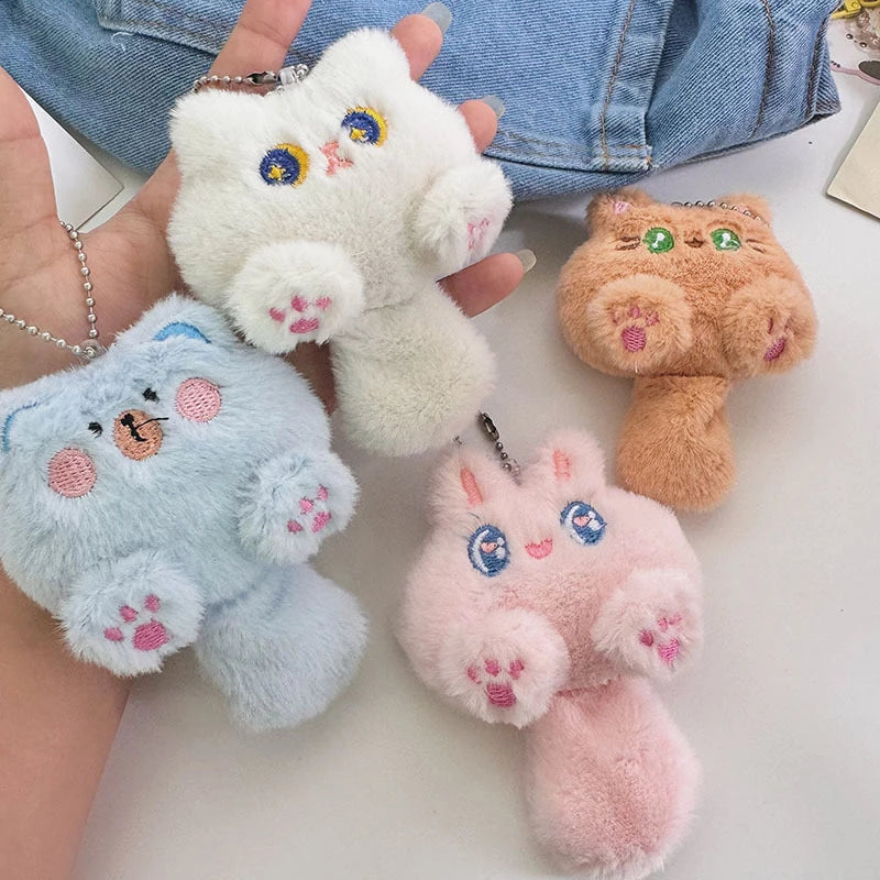 Fluffy Plush Cat Doll Keychain Cute Backpack Bag Pendant Gift For Children Girlfriend