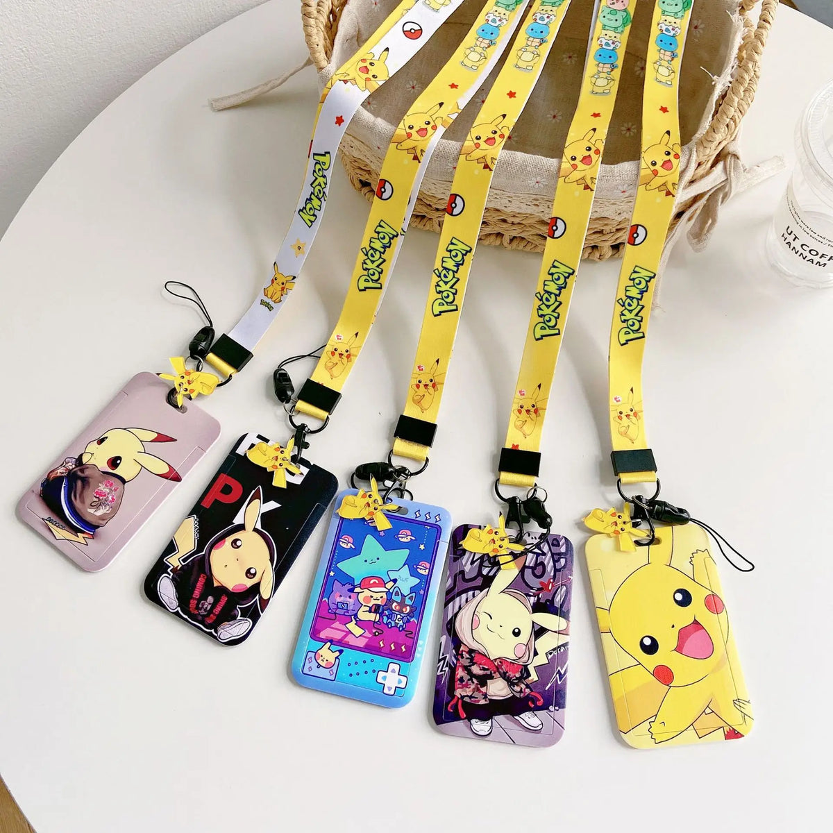 Pokemon Pikachu Keychain Anime Cartoon Couple Student Id Bus Bank Access Control Card Case Accessory Hanging Rope Accessories
