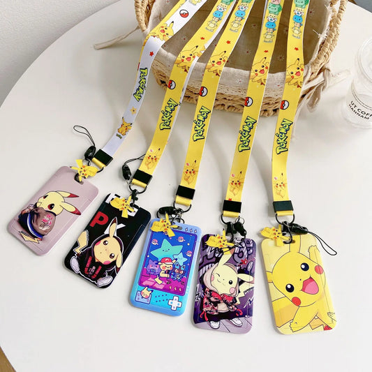 Pokemon Pikachu Keychain Anime Cartoon Couple Student Id Bus Bank Access Control Card Case Accessory Hanging Rope Accessories