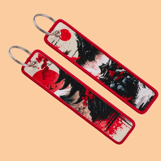 1PCS Red Sun Ukiyo-e Embroidered Keychain Japanese Style Keyring For Motorcycles Cars Key Tag Backpack Fashion Accessories Gifts