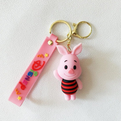 Winnie The Pooh Keychain Cute Bag Decoration Cartoon Couple Silicone Doll Piglet Tigger Eeyore Car Keyring Festival Gifts